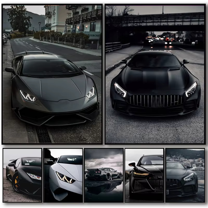 Luxury Lifestyle Cars - grote zwarte industriële stijl sportwagen poster