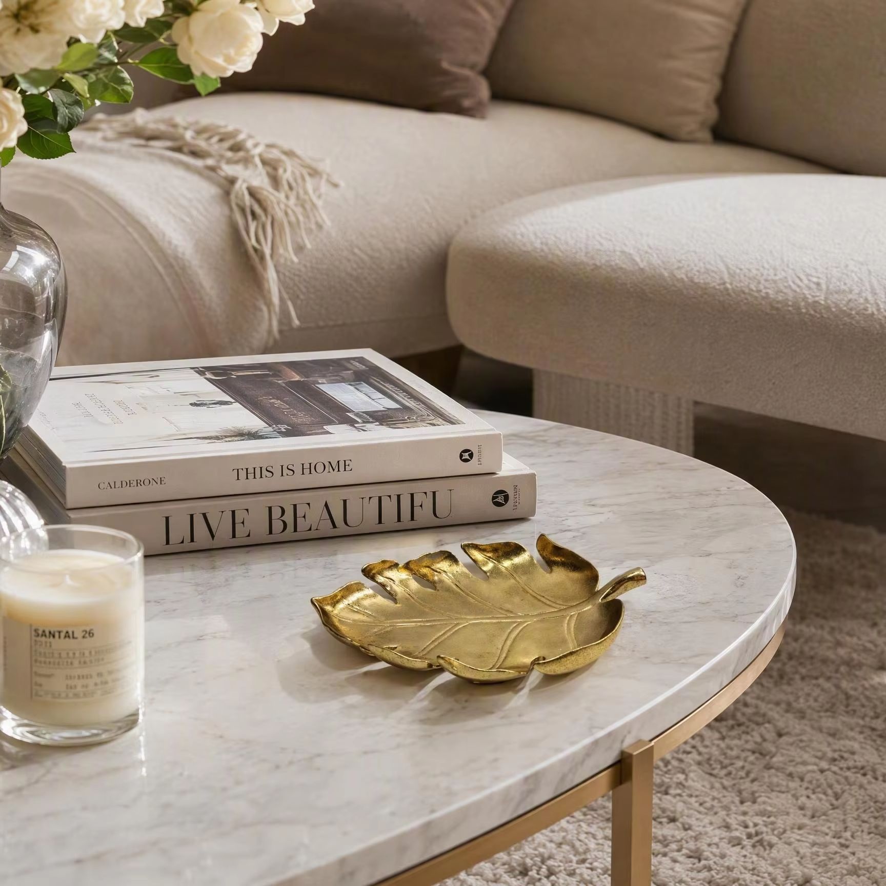 Luxury Lifestyle Items - Licht luxe opbergbakje met gouden bladeren,